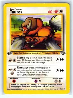 TAUROS 47/64 UNCOMMON JUNGLE POKEMON 1ST EDITION HP - Image 1