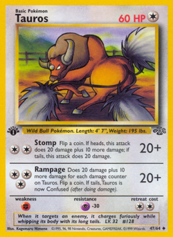 TAUROS 47/64 UNCOMMON JUNGLE POKEMON 1ST EDITION HP - Image 4