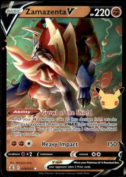 Zamazenta V 018/025 Holo V Rare Celebrations Pokemon Near Mint - Image 1