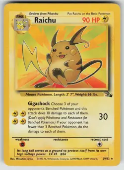 Raichu 29/62 Rare Fossil Pokemon Lightly Played - Image 1