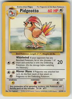 Pidgeotto 22/102 Rare Base Set Unlimited Pokemon Moderately Played - Image 1