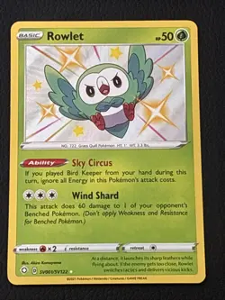 Pokemon TCG Rowlet SV001/SV122 Shining Fates Shiny Holo Rare Basic 50 HP - Image 1