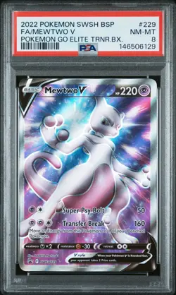 2022 POKEMON SWSH BLACK STAR PROMO 229 FULL ART/MEWTWO V POKEMON GO PSA 8 - Image 1