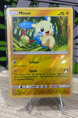 Pokemon TCG Minun 34/73 Sun & Moon Shining Legends Reverse Holo - Image 1