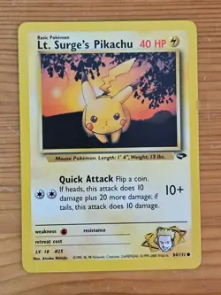 Pokemon TCG Lt. Surge's Pikachu 84/132 Gym Challenge Unlimited LP WOTC. - Image 1
