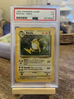 1999 Pokemon Card TCG Base Set Raichu PSA 5 Holo Vintage 14/102 - Image 1