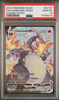 2021 POKEMON SWSH SHINING FATES #SV107 FULL ART/CHARIZARD VMAX PSA 10 - Image 1