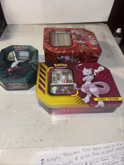 Pokemon Tins With Cards, Empty Pokemon Tin, Pokemon Tin With Miselaneace Cards - Image 1