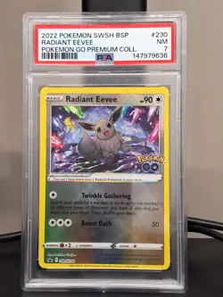 2022 Pokemon SWSH BSP Radiant Eevee Pokemon Go Premium Coll #230 PSA 7 NM - Image 1