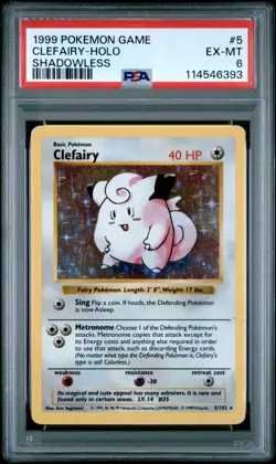 1999 POKEMON GAME #5 CLEFAIRY-HOLO SHADOWLESS PSA EX-MT 6 - Image 1