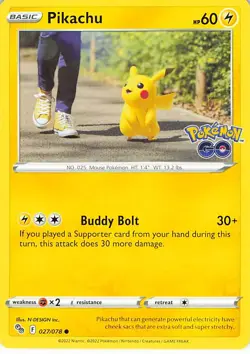 Pikachu 027/078 Common Pokemon GO Pokemon Near Mint - Image 1
