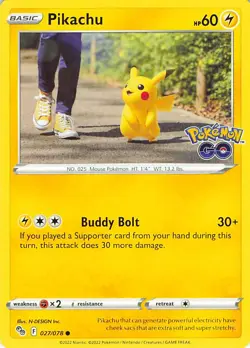 Pikachu 027/078 Common Pokemon GO Pokemon Near Mint - Image 1