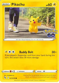 Pikachu 027/078 Common Pokemon GO Pokemon Near Mint - Image 1