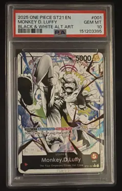 2025 ONE PIECE STARTER DECK ST21-EX GEAR 5 B/W ALT ART MONKEY D. LUFFY PSA 10 - Image 1