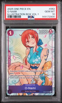 2025 ONE PIECE PROMOS ILLUSTRATION BOX VOL.1 #062 O-NAMI PSA 10 - Image 1
