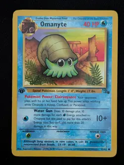 1st Edition Omanyte 52/62 Fossil Set Pokemon Card WOTC TCG - Image 1