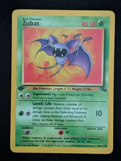 1st Edition Zubat 57/62 Fossil Set Pokemon Card WOTC TCG - Image 1