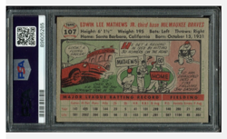 1956 TOPPS Eddie Ed Mathews Gray Back #107 PSA 8.5 NM MT+ - Image 2