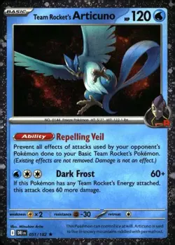 Team Rocket's Articuno cosmos Holo 051/182 Destined Rivals Rare NM Pokemon TCG - Image 1