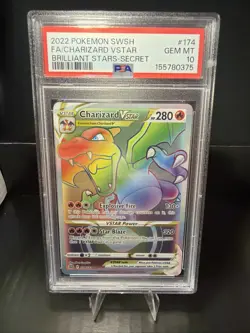 Charizard 174/172 Rainbow PSA 10 - Pokemon Sword & Shield Brilliant Stars 2022 - Image 1
