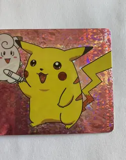 Vintage 90s Pokemon Holo Prism Vending Card #393 Pikachu & Clefairy Pink Crayon - Image 3