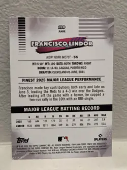 2026 Topps Finest Francisco Lindor Rare New York Mets #220 - Image 2