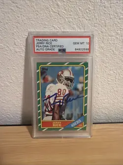 Jerry Rice 1986 Topps 161 Autograph Rookie Card PSA Gem Mint 10 - Image 1