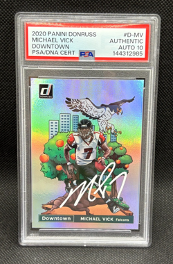 2020 Donruss Michael Vick Downtown On Card Auto PSA Auth Auto 10 - Image 1