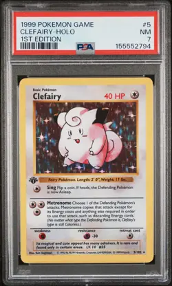 1999 POKEMON BASE SET 1ST EDITION #5 CLEFAIRY-HOLO PSA 7 - Image 1