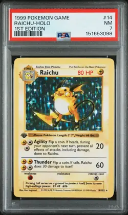 1999 POKEMON BASE SET 1ST EDITION #14 RAICHU-HOLO PSA 7 - Image 1
