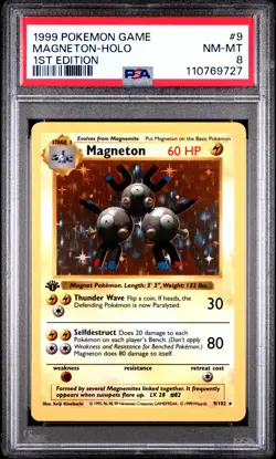 1999 POKEMON BASE SET 1ST EDITION #9 MAGNETON-HOLO PSA 8 - Image 1