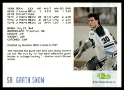 1993-94 Classic Garth Snow Auto Maine Black Bears #58 - Image 2