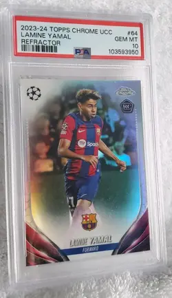 2023-24 TOPPS CHROME UEFA CLUB COMPETITIONS REFRACTOR #64 LAMINE YAMAL PSA 10 - Image 1