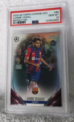 2023-24 TOPPS CHROME UEFA CLUB COMPETITIONS REFRACTOR #64 LAMINE YAMAL PSA 10 - Image 2
