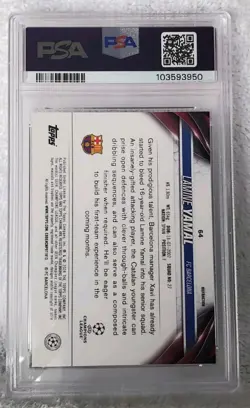 2023-24 TOPPS CHROME UEFA CLUB COMPETITIONS REFRACTOR #64 LAMINE YAMAL PSA 10 - Image 3