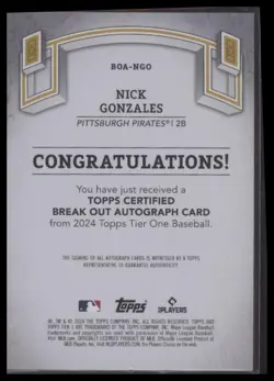 2024 Topps Tier One #BOA-NGO Nick Gonzales Break Out Autographs #/249 - Image 2