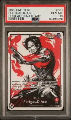2023 One Piece OP03-001 Portgas D. Ace Alt Art Leader English PSA 10 - Image 1