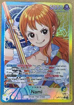Bandai One Piece CCG Nami Leader Alt Art Foil OP11-041 English Blue Yellow - Image 1