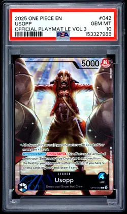 2025 ONE PIECE PROMOS OFFICIAL PLAYMAT LIMITED EDITION VOL.3 #042 USOPP PSA 10 - Image 1