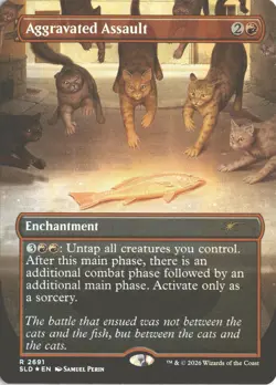 MTG Aggravated Assault (2691) *Foil* Borderless Secret Lair: Cats Of Chaos NM - Image 1