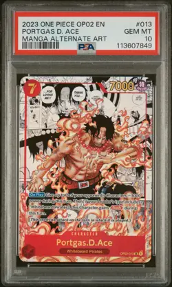 2023 One Piece OP02-Paramount War #013 Portgas D. Ace Manga Alternate Art PSA 10 - Image 1