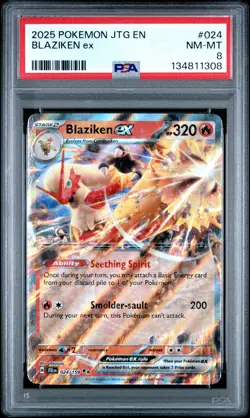 2025 POKEMON JTG EN-JOURNEY TOGETHER #024 BLAZIKEN EX PSA 8 - Image 1