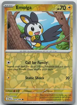 Emolga 029/086 Common Black Bolt Pokemon Reverse Holo Near Mint - Image 1