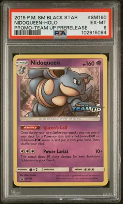 2019 POKEMON SM BLACK STAR PROMO TEAM UP PRERELEASE #SM160 NIDOQUEEN-HOLO PSA 6 - Image 1