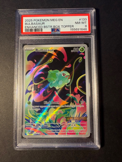 Pokemon 2025 Bulbasaur 133/132 Secret Rare Enhanced BSTR Box Topper PSA 8 - Image 1