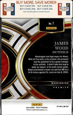 2024 Panini Select #1 James Wood Green Flash Prizms Washington Nationals - Image 2