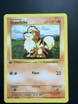 Pokemon Card - Growlithe Base Set Shadowless 28/102 1st Edition Uncommon - Image 1