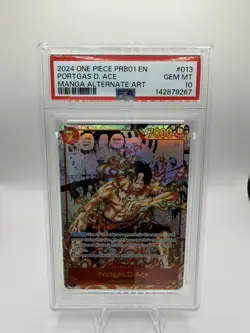 One Piece CCG Portgas.D.Ace Manga Alternate Art English PRB01-013 PSA 10 - Image 1