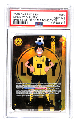 2025 ONE PIECE PROMOS BVB X ONE PIECE MATCH DAY 2025 #003 MONKEY D. LUFFY PSA 10 - Image 1