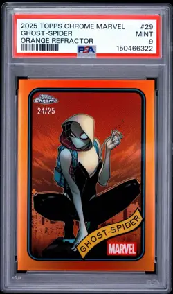 2025 Topps Chrome Marvel Ghost-Spider Orange Refractor /25 - PSA 9 (POP 1) - Image 1